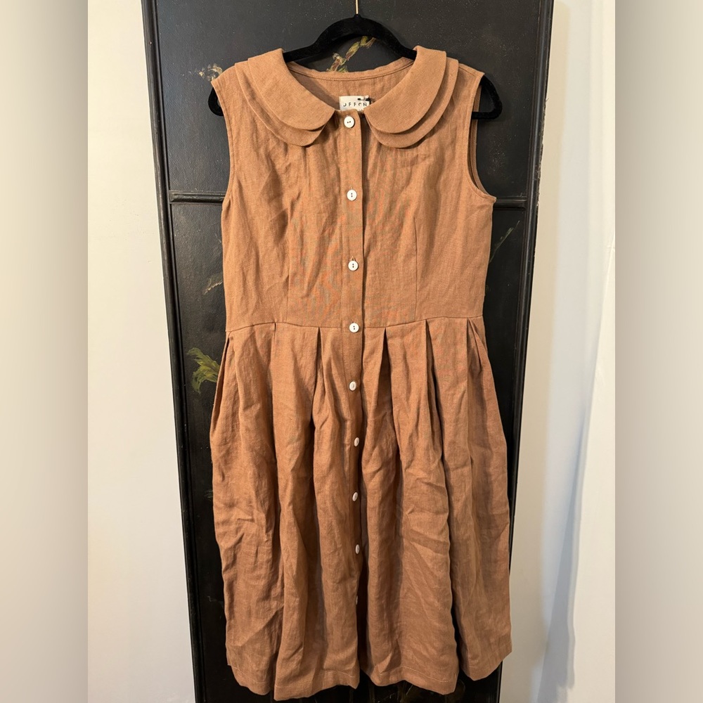 Offon Women’s Brown/Tan Linen Double Collar Dress